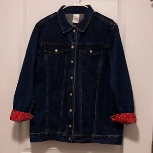 Vintage Denim Jean Jacket Red Bandana Cuffs snap front  medium